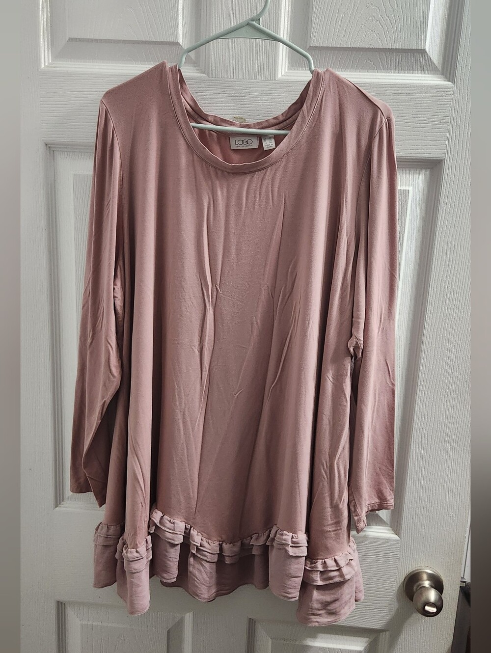 LOGO by Lori Goldstein Dusty Rose Ruffle-Hem Long Sleeve Tee